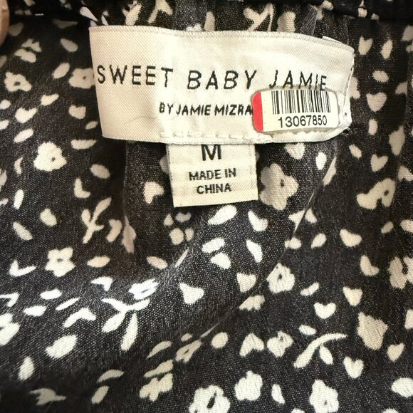 Sweet Baby Jamie Mizrahi Medium Black White Floral Tiered Cottage Midi Skirt - Picture 4 of 4